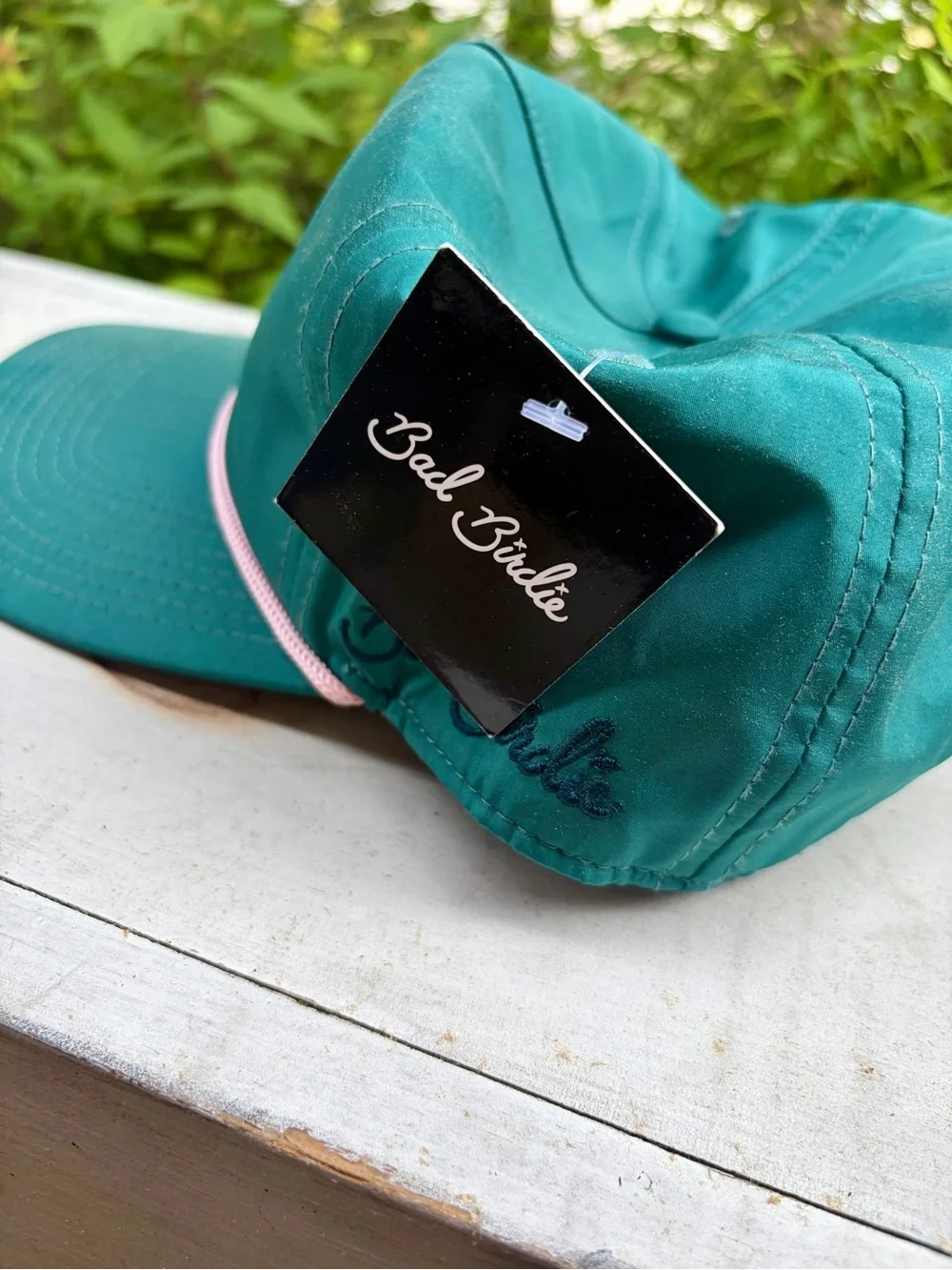 Bad Birdie Teal Baseball Cap with Pink Piping & Floral Patch